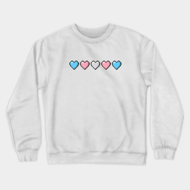 Row of Five Transgender Pride Flag Pixel Hearts Crewneck Sweatshirt by LiveLoudGraphics